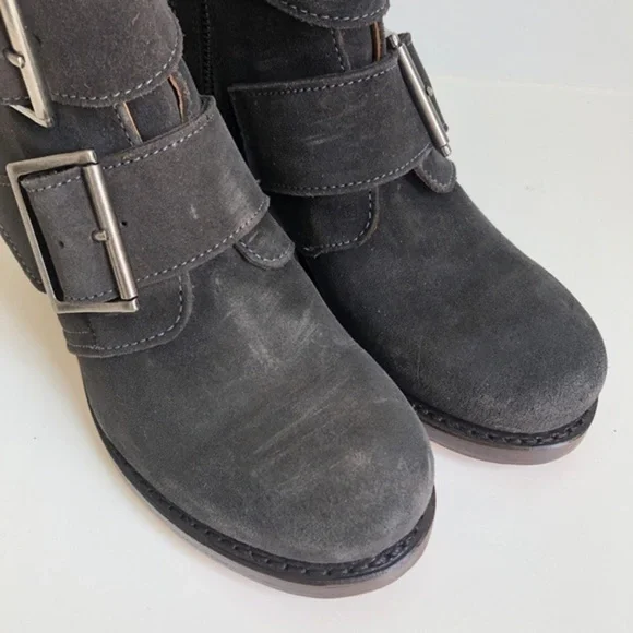 Frye Sabrina Double Buckle Charcoal Oiled …